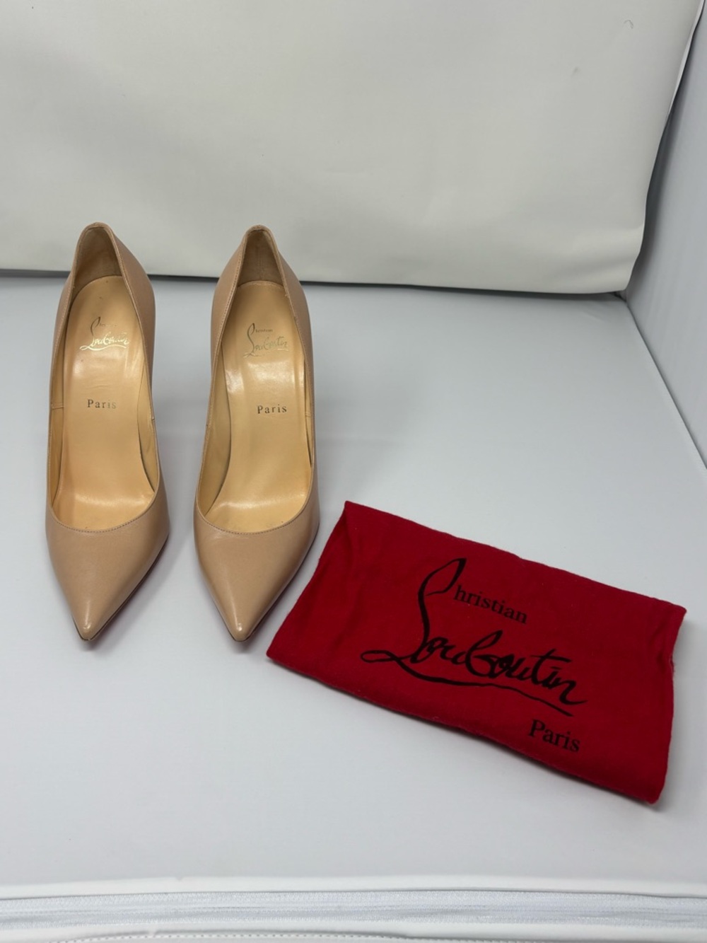 Christian Louboutin Beige Patent Leather Pointed-Toe Pumps